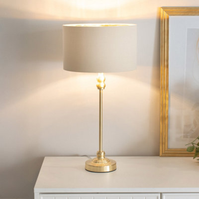 ValueLights Maggie Gold Candlestick Table Lamp with Natural with Gold ...