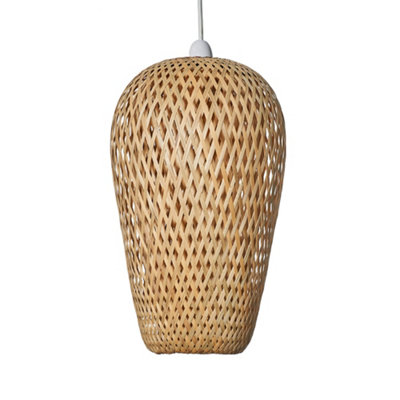 ValueLights Malay Modern Easy Fit Natural Bamboo Lattice Design Oblong Ceiling Pendant Light Shade - with LED GLS Bulb
