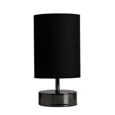 ValueLights Malin Modern Black Chrome Touch Dimmer Bedside Table Lamp with Polycotton Black Light Shade