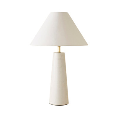 ValueLights Margot White Marble Bedside Table Lamp with a Linen Tapered Lampshade