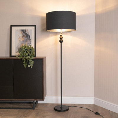 ValueLights Marissa Black Stacked Ball Floor Lamp with Black with Chrome Inner Lamp Shade and LED Bulb