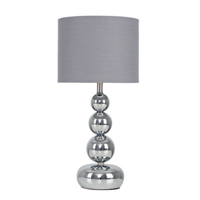 ValueLights Marissa Chrome Stacked Table Lamp with Grey Faux Silk Shade