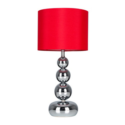 ValueLights Marissa Chrome Touch Table Lamp with Red Faux Silk Shade