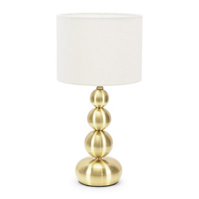 ValueLights Marissa Gold Stacked Ball Bedside Light Table Lamp with Drum Shade - LED Bulb Included