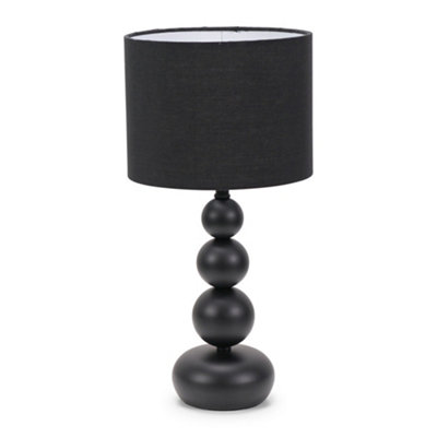 ValueLights Marissa Matt Black Stacked Ball Bedside Light Table Lamp with Drum Shade - LED Bulb Included