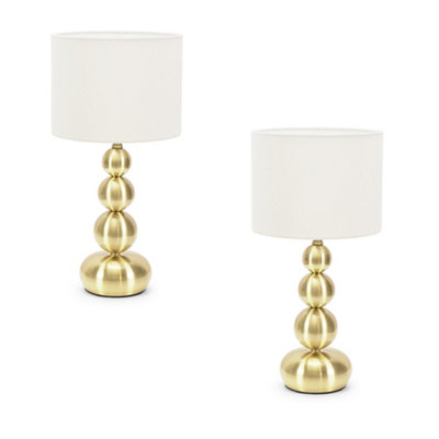 ValueLights Marissa Pair - Gold Stacked Ball Bedside Light Table Lamp with Drum Shade