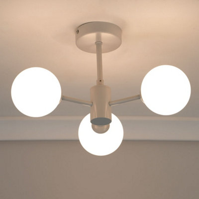 ValueLights Marlow Oyster Grey 3 Way Ceiling Light with White Frosted Glass Globe Lampshades