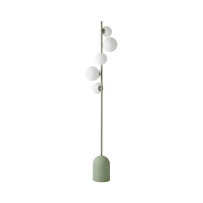 ValueLights Marlow Sage Green 5 Way Floor Lamp With Glass Globe Lampshade Light Led Bulbs Included