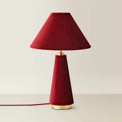 ValueLights Martha Conical Burgundy Velvet Table Lamp and Bulb