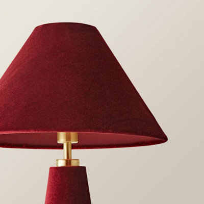 ValueLights Martha Conical Burgundy Velvet Table Lamp and Bulb