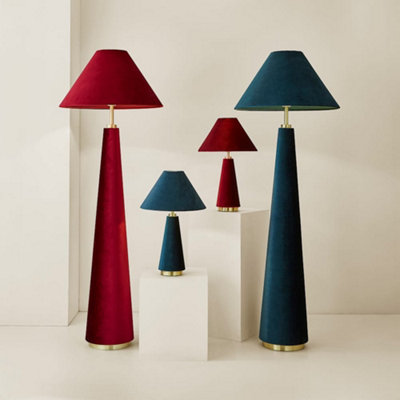 ValueLights Martha Conical Burgundy Velvet Table Lamp and Bulb