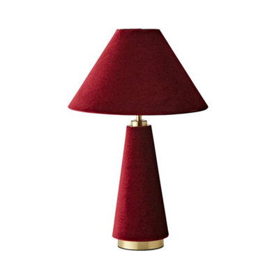 ValueLights Martha Conical Burgundy Velvet Table Lamp and Bulb
