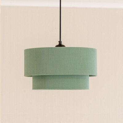 ValueLights Mason Ruched Crinkle Green Fabric Two Tier Ceiling Floor Table Lamp Shade