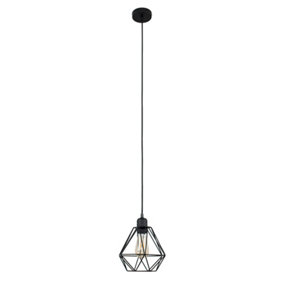 ValueLights Matt Black Ceiling Rose And Flex Lampholder Fitting With Black Wire Shade