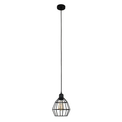 ValueLights Matt Black Ceiling Rose And Flex Lampholder Fitting With Black Wire Shade