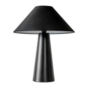 ValueLights Matt Black Cone Shaped Bedside Table Desk Lamp With Fabric Light Shade