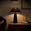 ValueLights Matt Black Cone Shaped Bedside Table Desk Lamp With Fabric Light Shade