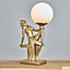 ValueLights Matt Gold Art Deco Table Lamp With White Opal Glass Globe Shade