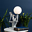 ValueLights Matt Silver Art Deco Table Lamp With White Opal Glass Globe Shade