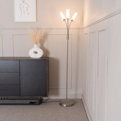 ValueLights Maya 3 Way Curved Arm Brushed Chrome Floor Lamp for Living ...