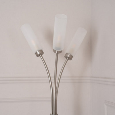 ValueLights Maya 3 Way Curved Arm Brushed Chrome Floor Lamp for Living ...