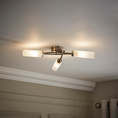 Brushed Gold Curved Ceiling Light With 3 Arms – Modern Flush Mount Fixture For Living Room, Bedroom, Kitchen