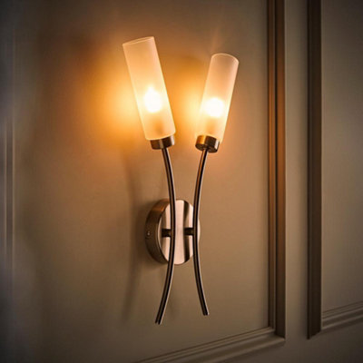 ValueLights Maya Pair - 2 Way Curved Brushed Chrome Wall Light Fitting ...