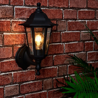 ValueLights Mayfair Black Traditional Wired Outdoor Security Lantern Wall Light