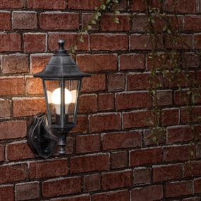 ValueLights Mayfair Brushed Silver and Black PIR Motion Sensor Outdoor Garden Security IP44 Rated Wall Light Lantern