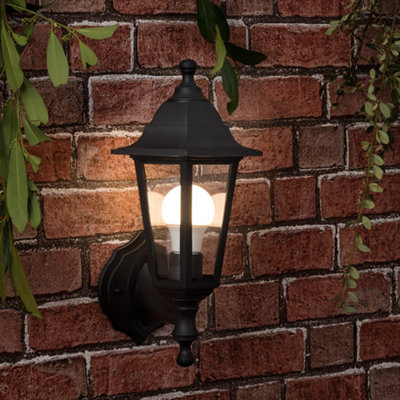 ValueLights Mayfair Pair of - Black Outdoor Security IP44 Rated Wall Light Lanterns - Complete with 6w LED GLS Bulbs In Warm White