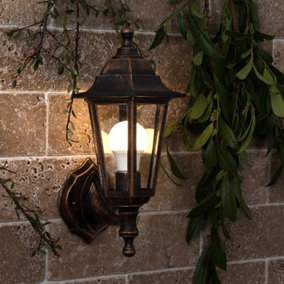 ValueLights Mayfair Traditional Style Black/Gold Outdoor Security IP44 Rated Wall Light Lantern