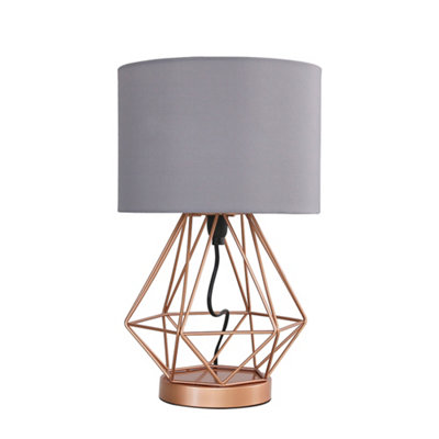 ValueLights Melrose Modern Copper Metal Basket Cage Touch Table Lamp with Grey Shade