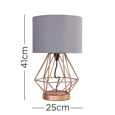 ValueLights Melrose Modern Copper Metal Basket Cage Touch Table Lamp with Grey Shade