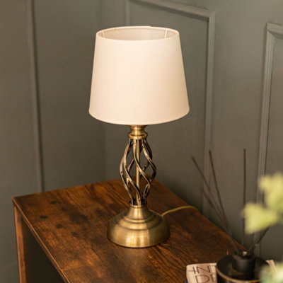 ValueLights Memphis Antique Brass Twist Table Lamp with a Fabric