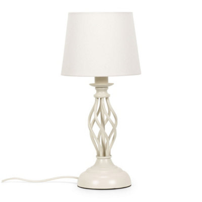 ValueLights Memphis Cream Twist Table Lamp with a Fabric Lampshade Bedroom Bedside Light - Bulb Included