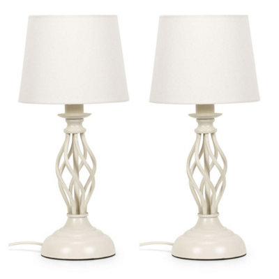 ValueLights Memphis Pair of Cream Twist Table Lamps with a Fabric Lampshade Bedroom Bedside Light - Bulbs Included