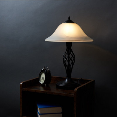 ValueLights Memphis Pair of Traditional Style Satin Black Barley Twist Table Lamps with Frosted Shades