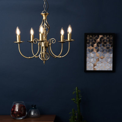 ValueLights Memphis Traditional Style Antique Brass Barley Twist 5 Way Ceiling Light Chandelier