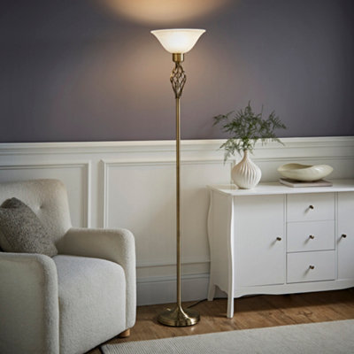 ValueLights Memphis Traditional Style Antique Brass Barley Twist Floor Lamp with Frosted Shade