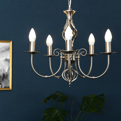 ValueLights Memphis Traditional Style Satin Nickel Barley Twist 5 Way Ceiling Light Chandelier