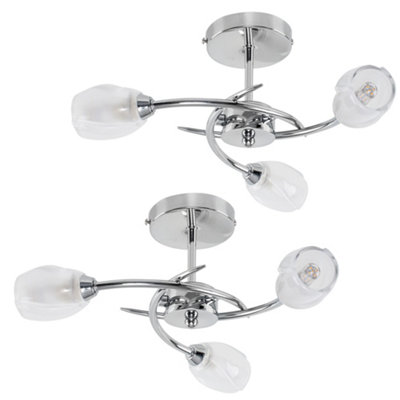 ValueLights Mia Pair of Modern Chrome 3 Way Ceiling Lights with Frosted Glass Shades