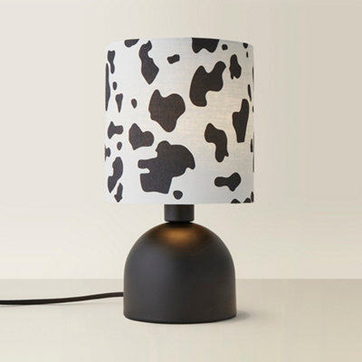 ValueLights Miley Cow Print Drum Lamp Shade Matte Black Table Lamp with LED Bulb