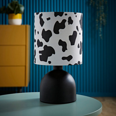 ValueLights Miley Cow Print Drum Lamp Shade Matte Black Table Lamp with LED Bulb