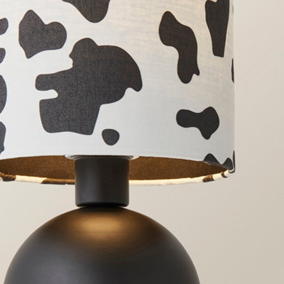 ValueLights Miley Cow Print Drum Lamp Shade Matte Black Table Lamp with LED Bulb