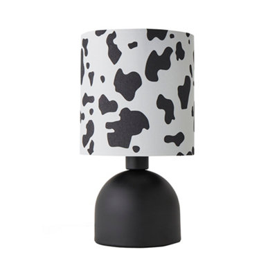 ValueLights Miley Cow Print Drum Lamp Shade Matte Black Table Lamp with LED Bulb