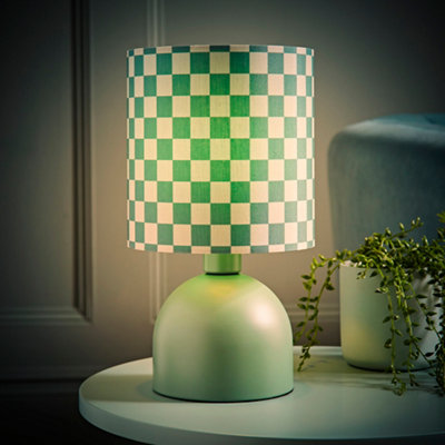 ValueLights Miley Green Checkerboard Drum Lamp Shade Moss Green Table Lamp with LED Bulb