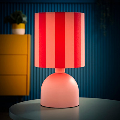 ValueLights Miley Pink Stripes Drum Lamp Shade Pale Pink Table Lamp with LED Bulb
