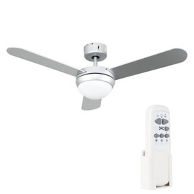 ValueLights Mirage 3 Way Silver Ceiling Fan Light and E14 Golfball LED 4W Cool White 6500K Bulb