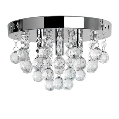 ValueLights Mitre Modern Polished Chrome and Clear Acrylic Droplet Flush Ceiling Light Fitting