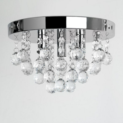 ValueLights Mitre Modern Polished Chrome and Clear Acrylic Droplet Flush Ceiling Light Fitting